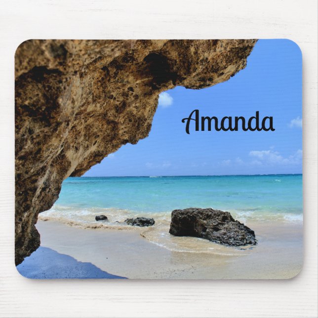 Tropical Beach Coast with a Big Rock Mouse Mat (Front)