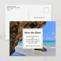 Tropical Beach Coast with a Big Rock Save the Date