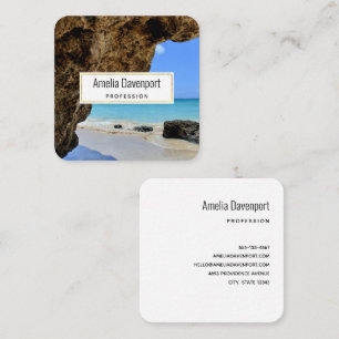 Tropical Beach Coast with a Big Rock Square Business Card