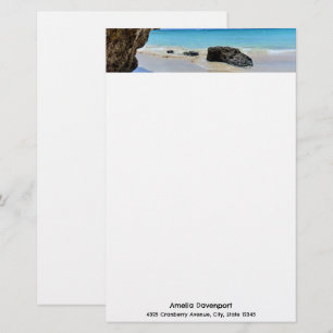 Tropical Beach Coast with a Big Rock Stationery