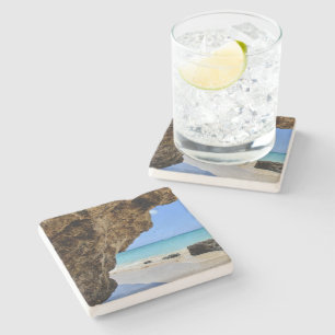Tropical Beach Coast with a Big Rock Stone Coaster