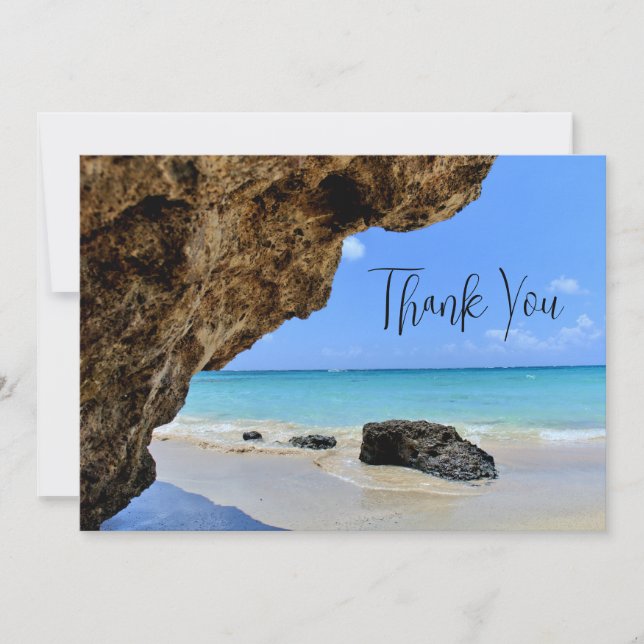 Tropical Beach Coast with a Big Rock Thank You (Front)