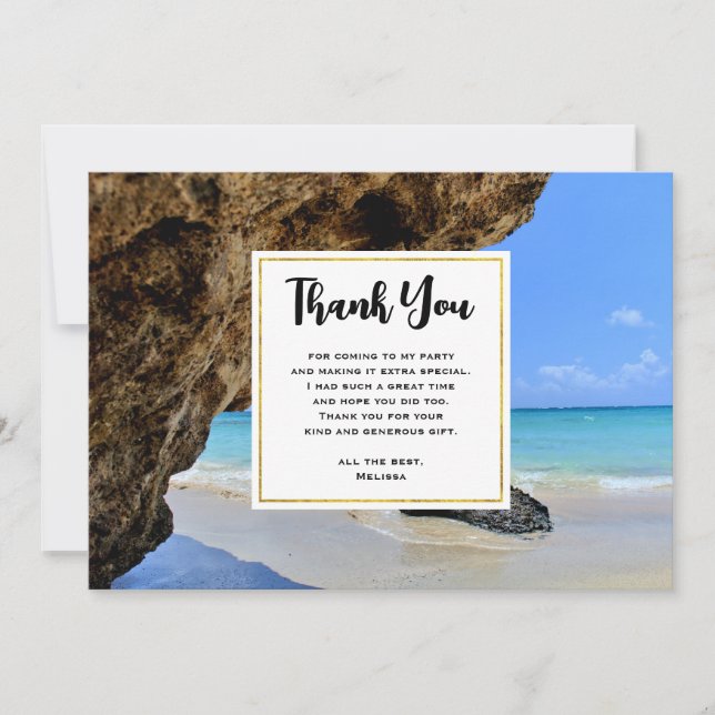 Tropical Beach Coast with a Big Rock Thank You Card (Front)