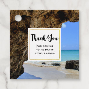 Tropical Beach Coast with a Big Rock Thank You Favour Tags