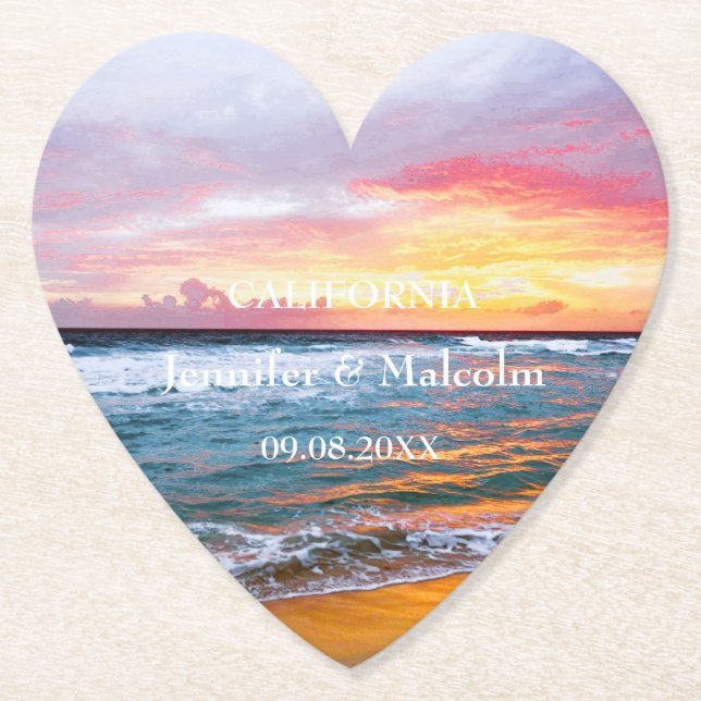 Tropical Beach Coastal Destination Summer Wedding Paper Coaster (Front)
