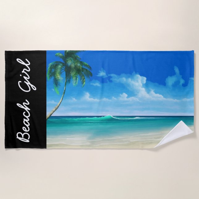 Tropical Beach Coastal Palm Tree Beach Towel (Front)