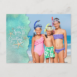 Tropical Beach Coastal SEAS AND GREETINGS Holiday Postcard