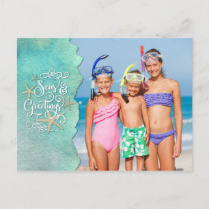 Tropical Beach Coastal SEAS AND GREETINGS Holiday Postcard