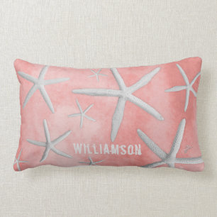 Tropical Beach Coastal Starfish Modern Coral Lumbar Cushion