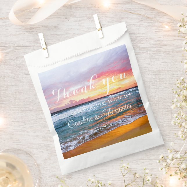 Tropical Beach Coastal Sunset Ocean Wedding Favour Bags (Clipped)