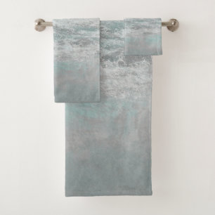 Tropical Beach Coastal Turquoise White Ocean Waves Bath Towel Set