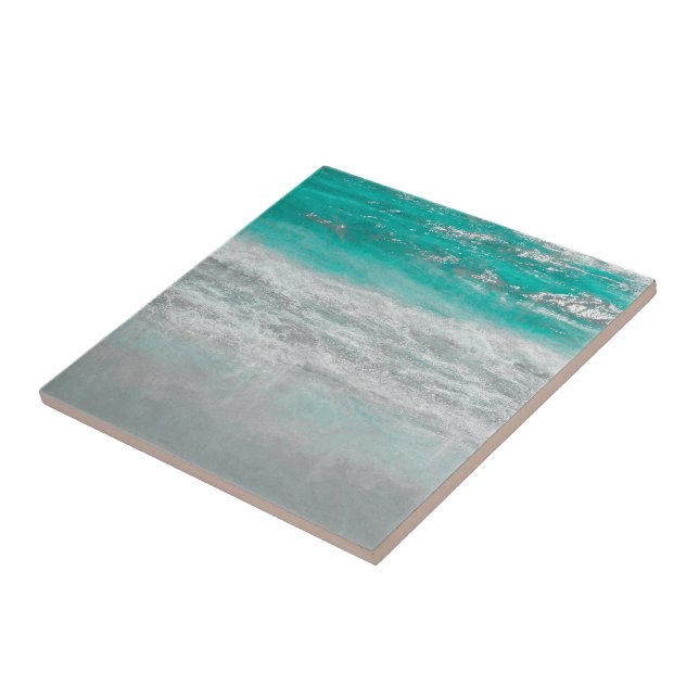 Tropical Beach Coastal Turquoise White Ocean Waves Tile (Side)