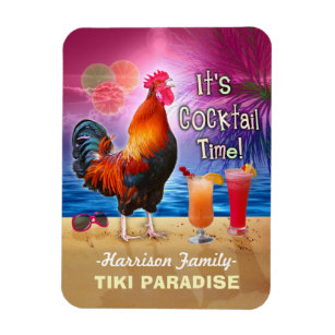 Tropical Beach Cocktail Bar Funny Rooster Chicken Magnet