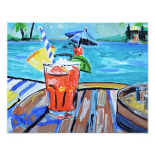 Tropical Beach Cocktail Impressionist Photo Print