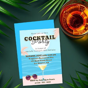 Tropical Beach Cocktail Party Milestone Birthday Invitation