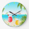 Tropical Beach Cocktail Round Wall Clock