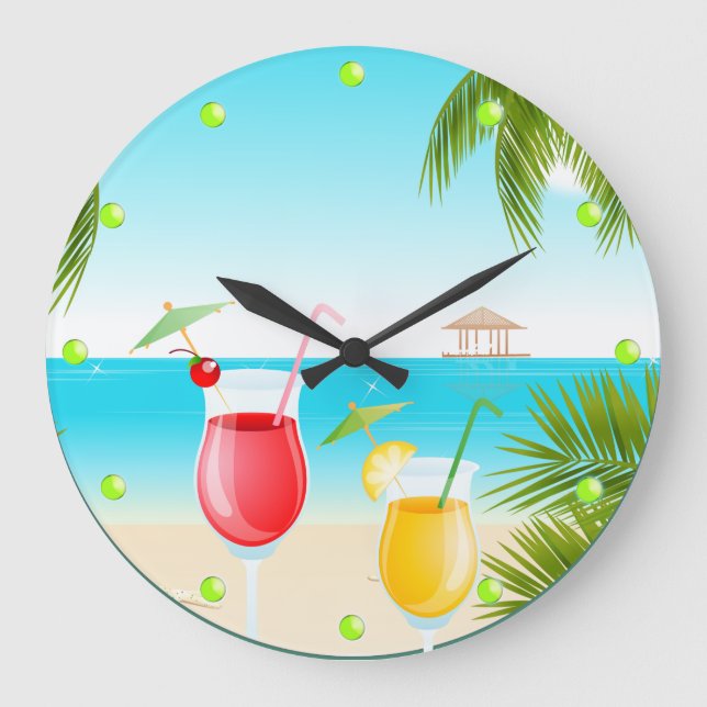Tropical Beach Cocktail Round Wall Clock (Front)