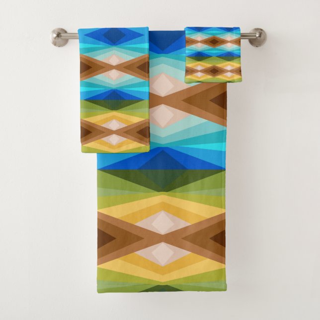 Tropical beach Coloured Kaleidoscope Abstract Art  Bath Towel Set (Insitu)