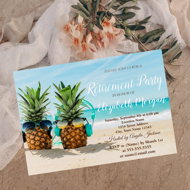 Tropical Beach Cool Pineapples Retirement Party  Invitation (Creator Uploaded)