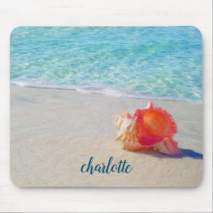 Tropical Beach Coral Conch Seashell Blue Sea Mouse Mat