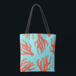 Tropical Beach Coral Pattern, Red Turquoise  Tote Bag<br><div class="desc">For additional matching marketing materials please contact me at maurareed.designs@gmail.com.</div>