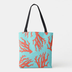 Tropical Beach Coral Pattern, Red Turquoise  Tote Bag