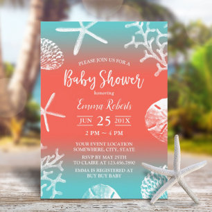Tropical Beach Coral Reef Teal & Red Baby Shower Invitation
