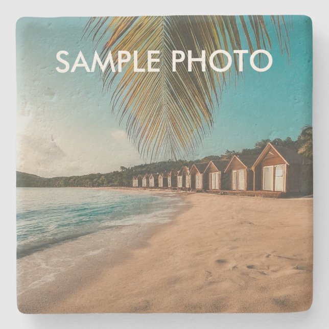 Tropical Beach Custom Photo Stone Coaster (Front)