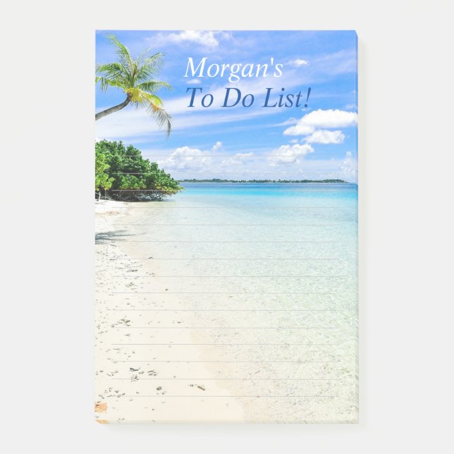 Tropical Beach Customise Name Message, Ruled Lines Post-it Notes (Front)