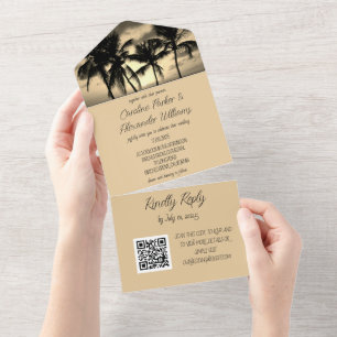 Tropical Beach Destination Elegant RSVP QR Code  A All In One Invitation