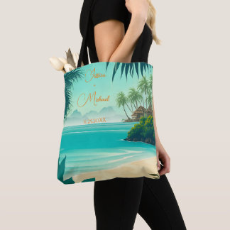Tropical Beach Destination Newlyweds Wedding Gift Tote Bag