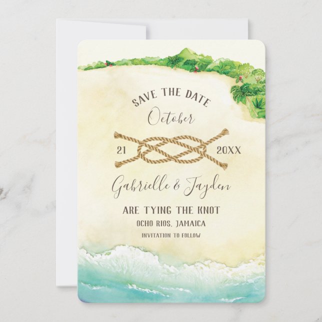 Tropical Beach Destination Watercolor Save The Date (Front)