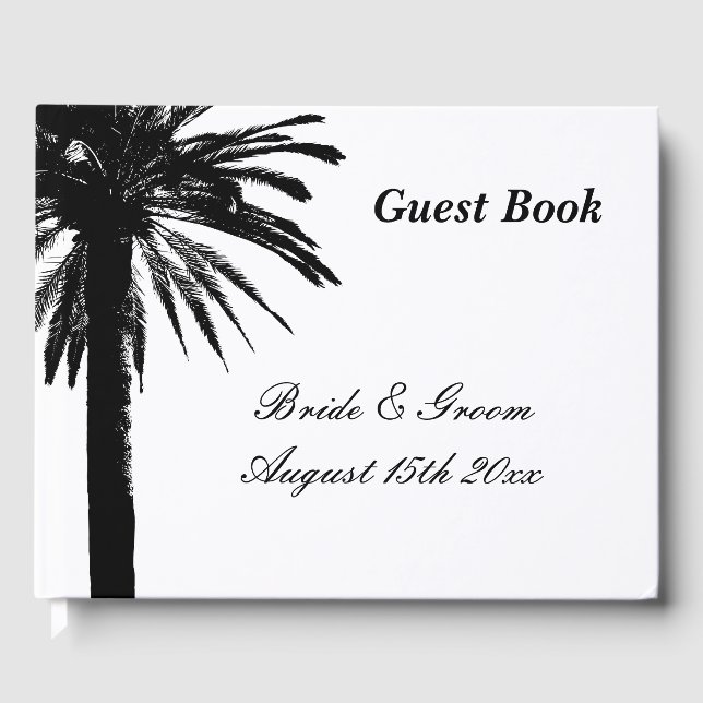 Tropical beach destination wedding chic palm tree guest book (Front)