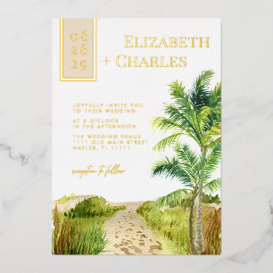 Tropical Beach Destination Wedding Foil Invitation