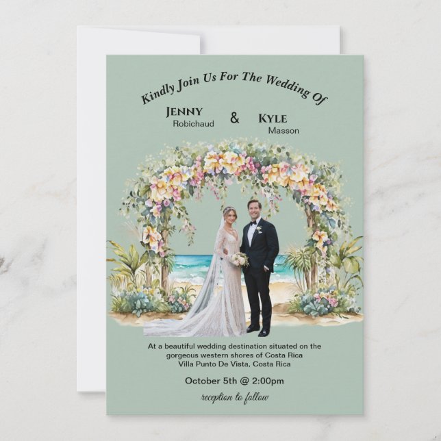 Tropical Beach Destination Wedding Invitation  (Front)
