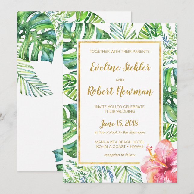 Tropical Beach Destination Wedding Invitation (Front/Back)