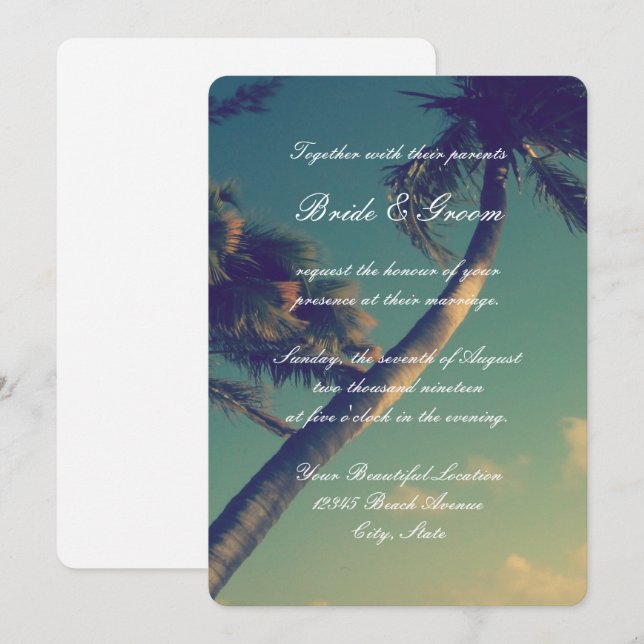 Tropical beach destination wedding invitations (Front/Back)