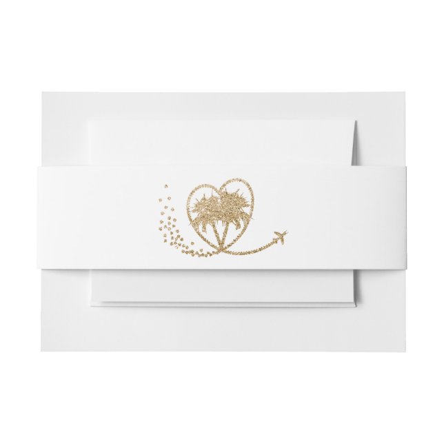Tropical Beach Destination Wedding Palm Tree Heart Invitation Belly Band (Front Example)