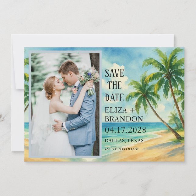 Tropical Beach Destination Wedding Photo   Save The Date (Front)
