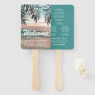 Tropical Beach Destination Wedding Program Hand Fan