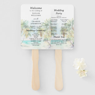 Tropical Beach Destination Wedding Program Hand Fan