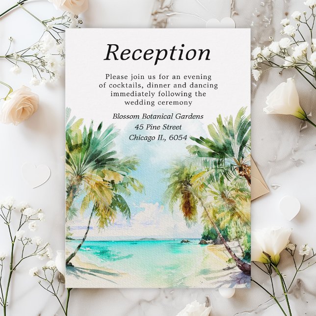 Tropical Beach Destination Wedding Reception Enclosure Card (Creator Uploaded)