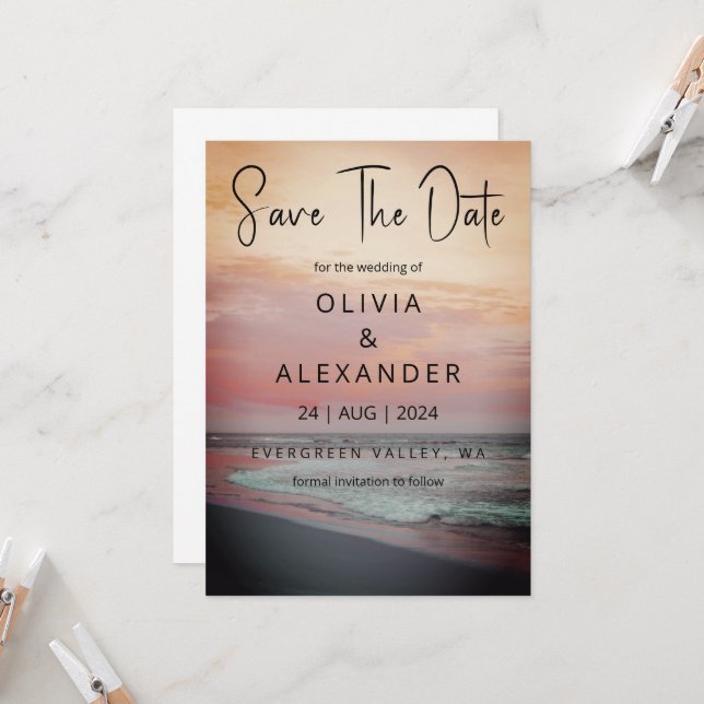 tropical beach destination wedding save the date invitation (Front/Back In Situ)