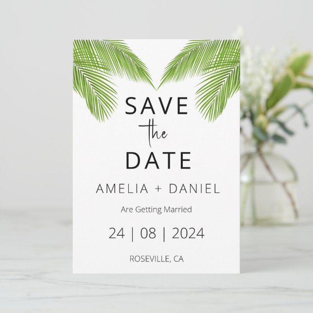 tropical beach destination wedding save the date invitation (Standing Front)