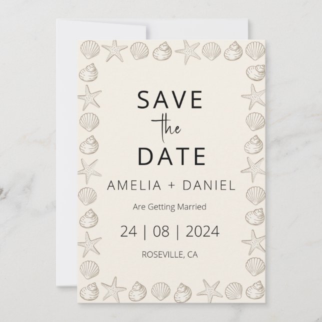 tropical beach destination wedding save the date invitation (Front)