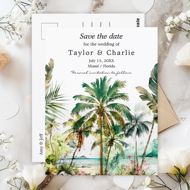 Tropical Beach Destination Wedding Save The Date Postcard (Creator Uploaded)