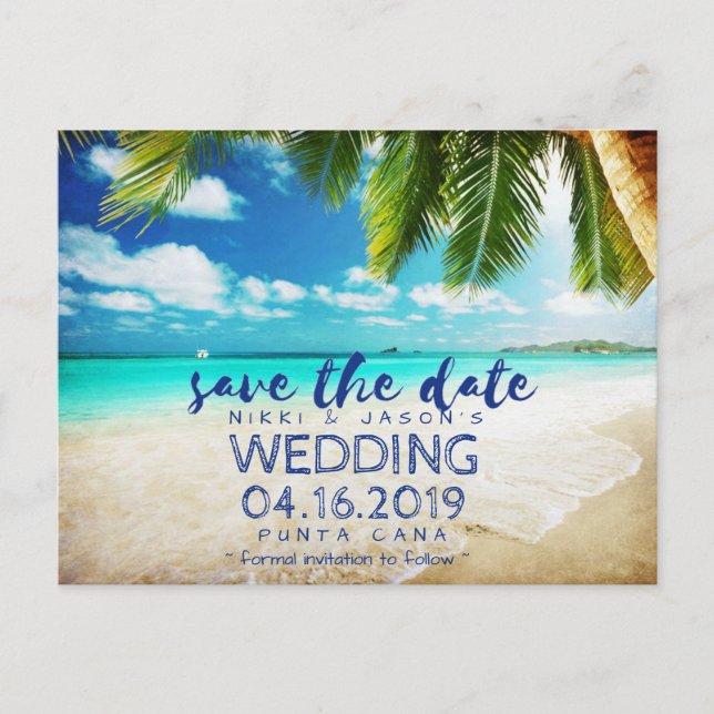 Tropical Beach Destination Wedding Save the Dates Announcement Postcard (Front)