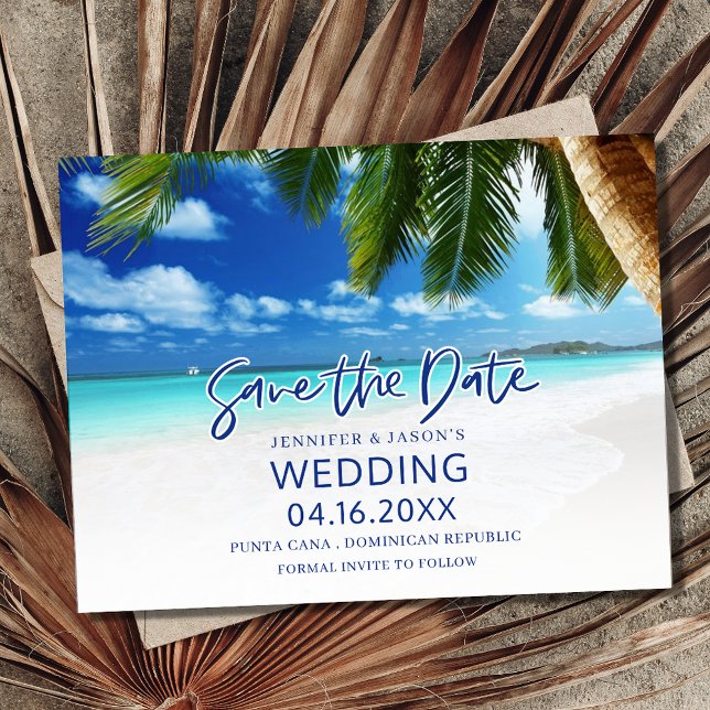 Tropical Beach Destination Wedding Save the Dates Announcement Postcard (Tropical Beach Destination Wedding Save The Date Postcard)