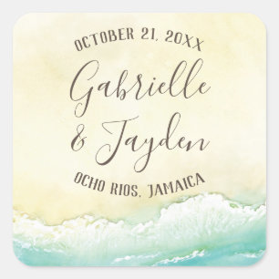 Tropical Beach Destination Wedding Square Sticker