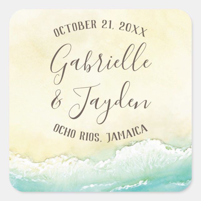 Tropical Beach Destination Wedding Square Sticker (Front)